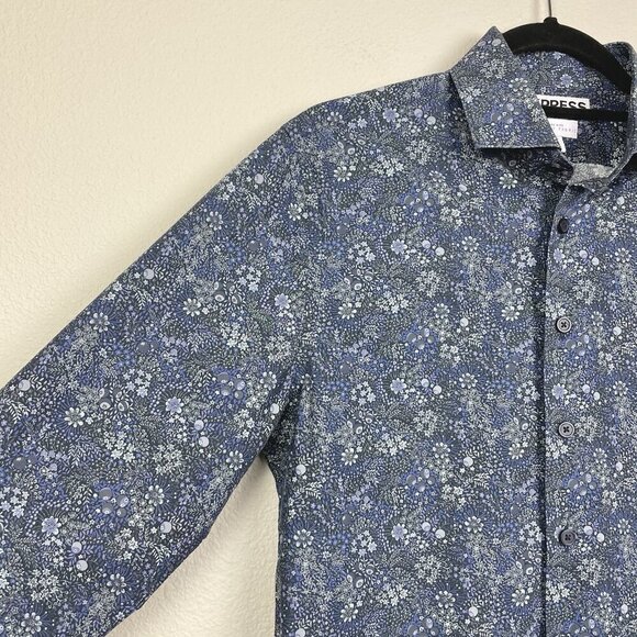 Express Men's Small Liberty Fabric Long Sleeve Collared Dress Shirt Blue Floral - Picture 3 of 14